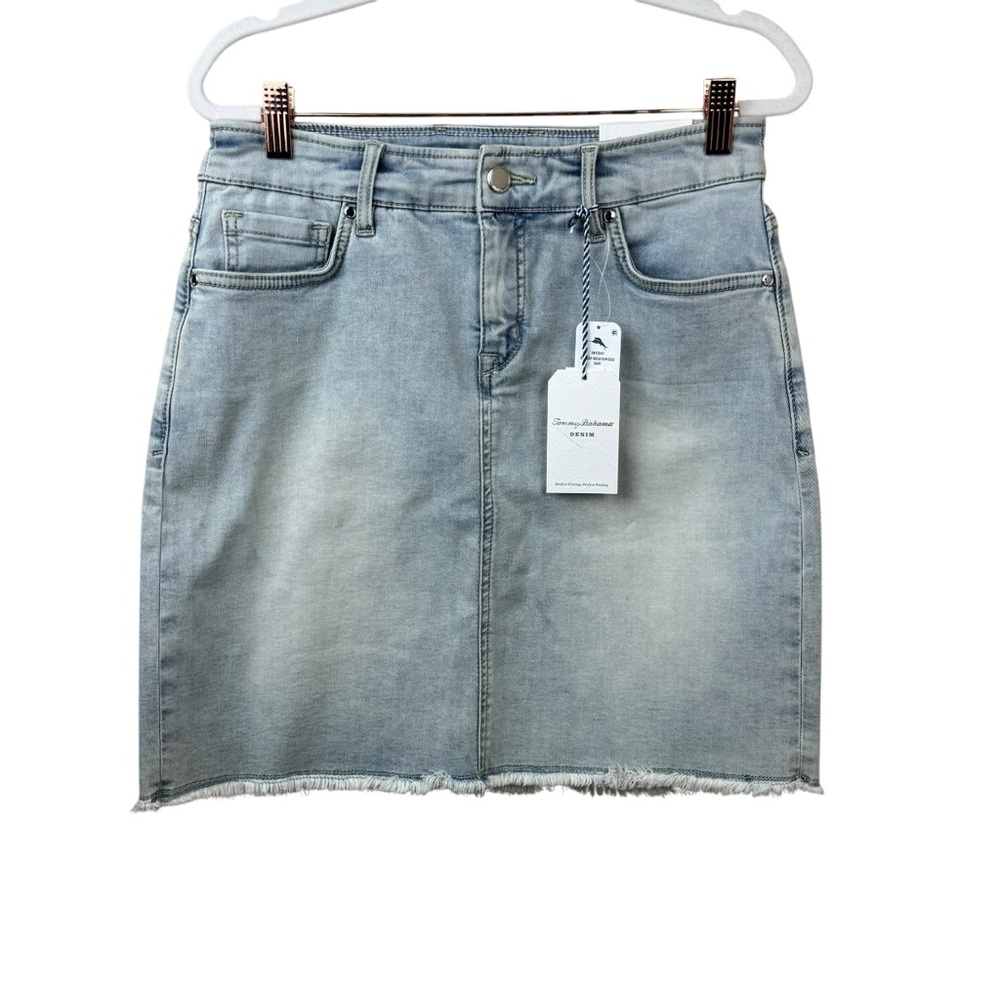 Tommy Bahama Boracay Indigo Raw Edge blue light wash denim skirt size 4